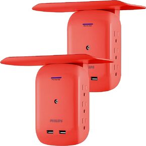 فيليبس 6 منافذ موسع 2 USB، محول وصول جانبي، صنبور حائط، رف شحن جهاز قابل للإزالة، محطة شحن، ضوء مؤشر محمي، 450J، 2.4 أمبير، 12 وات، أبيض، SPS6024WA/37 in Kuwait
