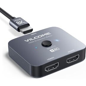 Vilcome HDMI 2.1 Switch, 4K 120Hz HDMI Switcher Ultra HD 8K HDMI Splitter 2 in 1 Out 48Gbps HDMI Hub Support HDR 8K@60Hz, 4K@144Hz, 2K@240Hz for PS4/PS5 Xbox Roku Apple TV Fire Stick Black