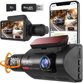 GURIDO 360° Dash Cam, 2 Channel Dash Cam with 32G SD Card, 1440P Car Dash Camera Front and Inside, 1440P +1080P Dashcam Front Rear and Cabin, 3" LCD Super IR Night Vision, Loop Recording in Saudi Arabia