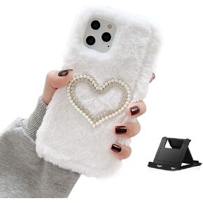 Plush Case Compatible with Samsung Galaxy A02S Fluffy Furry Case Cover,Faux Rabbit Bunny Fur Warm Winter Soft Silicone with Diamond Pearls 3D Handmade Phone Case,Black in Saudi Arabia
