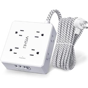 قطاع طاقة سلك تمديد مسطح - سلك طاقة مضفر رفيع للغاية بطول 6 أقدام من YISHU مع 8 موسعات منافذ و4 منافذ USB للسفر والسفن السياحية وأساسيات غرفة النوم in Kuwait