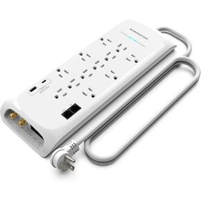 شريط طاقة أسود بطول 6 أقدام وواقي من ارتفاع البرج، حماية شديدة التحمل مع تصنيف 4050 جول، 12 منفذ 120 فولت، 1 USB-A، و1 منفذ USB-C - مثالي لأجهزة الكمبيوتر والمسرح المنزلي والأجهزة المنزلية in Kuwait