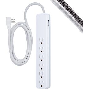 GE UltraPro 6 Outlet Surge Protector, 6 Ft Designer Braided Extension Cord, Flat Plug, Long Power Cord, Wall Mount, White, 45270 in Kuwait