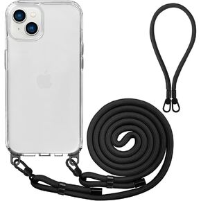 حافظة CAROKI Crossbody لهاتف iPhone 13 Pro Max مع حبل قصير، حافظة هاتف شفافة مع 2 حبل قابل للفصل، غطاء هاتف 2 في 1 بحزام قابل للتعديل وحبل واقٍ مضاد للصدمات - أسود