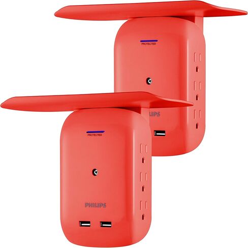 فيليبس 6 منافذ موسع 2 USB، محول وصول جانبي، صنبور حائط، رف شحن جهاز قابل للإزالة، محطة شحن، ضوء مؤشر محمي، 450J، 2.4 أمبير، 12 وات، أبيض، SPS6024WA/37 in Kuwait