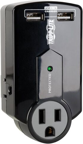 شريط الطاقة المحمول Tripp Lite 3 Outlet Surge Protector، توصيل مباشر، 2 USB، تأمين بقيمة 5000 دولار (SK120USB) in Kuwait