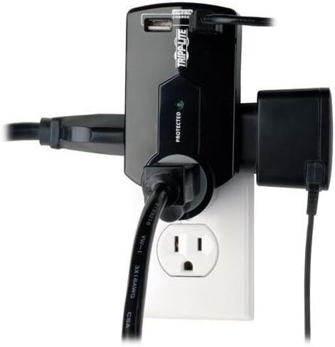 شريط الطاقة المحمول Tripp Lite 3 Outlet Surge Protector، توصيل مباشر، 2 USB، تأمين بقيمة 5000 دولار (SK120USB) in Kuwait