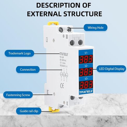 الفولتميتر Din السكك الحديدية 18 مم الجهد متر AC 80-500V 220V 380V واحد ثلاث مراحل وحدات الفولتميتر مؤشر LED العرض الرقمي كاشف الجهد اختبار (TX-1R) in Kuwait