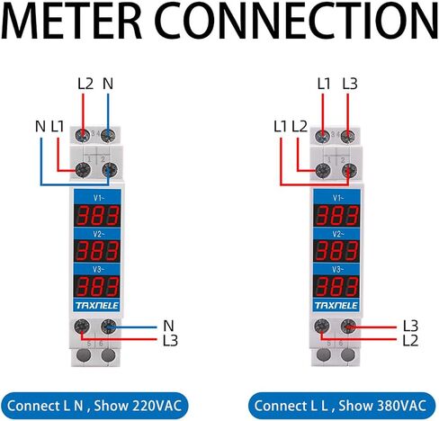 الفولتميتر Din السكك الحديدية 18 مم الجهد متر AC 80-500V 220V 380V واحد ثلاث مراحل وحدات الفولتميتر مؤشر LED العرض الرقمي كاشف الجهد اختبار (TX-1R) in Kuwait