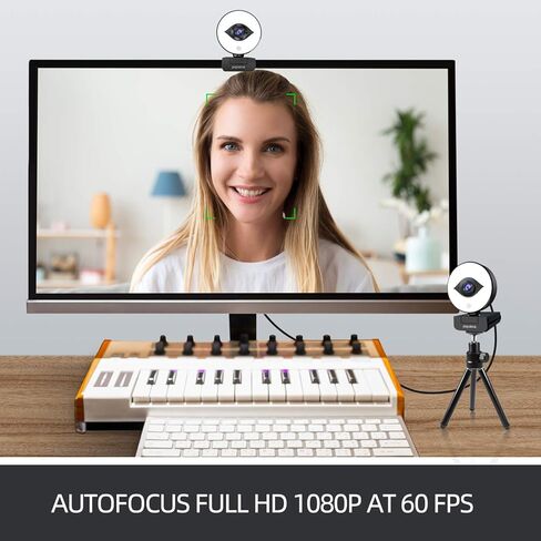 papalook 60FPS 1080P Webcam with Ring Light, Auto-Focus with Tripod, PA552 Pro Full HD Streaming Web Camera with Dual Microphones, Plug and Play for PC Mac Laptop Desktop Computer Online Conference in Kuwait