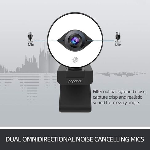 papalook 60FPS 1080P Webcam with Ring Light, Auto-Focus with Tripod, PA552 Pro Full HD Streaming Web Camera with Dual Microphones, Plug and Play for PC Mac Laptop Desktop Computer Online Conference in Kuwait