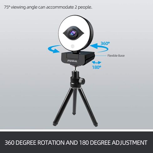 papalook 60FPS 1080P Webcam with Ring Light, Auto-Focus with Tripod, PA552 Pro Full HD Streaming Web Camera with Dual Microphones, Plug and Play for PC Mac Laptop Desktop Computer Online Conference in Kuwait