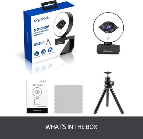papalook 60FPS 1080P Webcam with Ring Light, Auto-Focus with Tripod, PA552 Pro Full HD Streaming Web Camera with Dual Microphones, Plug and Play for PC Mac Laptop Desktop Computer Online Conference in Kuwait
