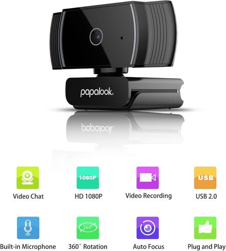 papalook Webcam 1080P, AF925 Autofocus Web Camera Full HD Video Stream, 65° Viewing Angle, Noise Canceling Microphone, Works with OBS, Skype, YouTube, Twitch, for PC/Mac/Laptop/Desktop/MacBook in Kuwait