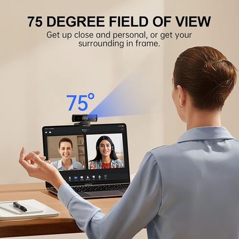 AUSDOM 2K Webcam, Live Streaming Web Camera with Microphone, Desktop or Laptop USB Webcam with 75 Degree View Angle, HD Webcam for Video Calling, Recording, Conferencing, Streaming, Gaming in Kuwait