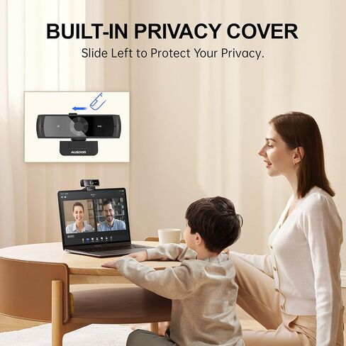 AUSDOM 2K Webcam, Live Streaming Web Camera with Microphone, Desktop or Laptop USB Webcam with 75 Degree View Angle, HD Webcam for Video Calling, Recording, Conferencing, Streaming, Gaming in Kuwait