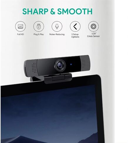 كاميرا ويب بدقة 1080 بكسل مع ميكروفونات استريو مزدوجة لتقليل الضوضاء - أسود in Kuwait