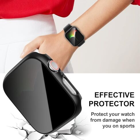 عبوة من قطعتين من Cuteey لساعة Apple Watch Series 8 Series 7 حافظة حماية شاشة للخصوصية مقاس 45 مم، واقي زجاجي مضاد للتجسس غطاء صلب من البولي كربونات لملحقات iWatch 8 7 مقاس 45 مم، أسود/أسود in Kuwait
