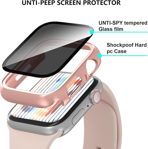 عبوة من قطعتين من Cuteey لساعة Apple Watch Series 8 Series 7 حافظة حماية شاشة للخصوصية مقاس 45 مم، واقي زجاجي مضاد للتجسس غطاء صلب من البولي كربونات لملحقات iWatch 8 7 مقاس 45 مم، أسود/أسود in Kuwait