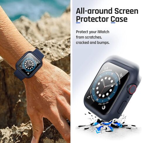 Goton Waterproof Case for Apple Watch Series 10 Screen Protector 46mm, Tempered Glass Hard PC Bumper Face Cover Compatible with iWatch Accessories 46 mm Matte Black in Kuwait