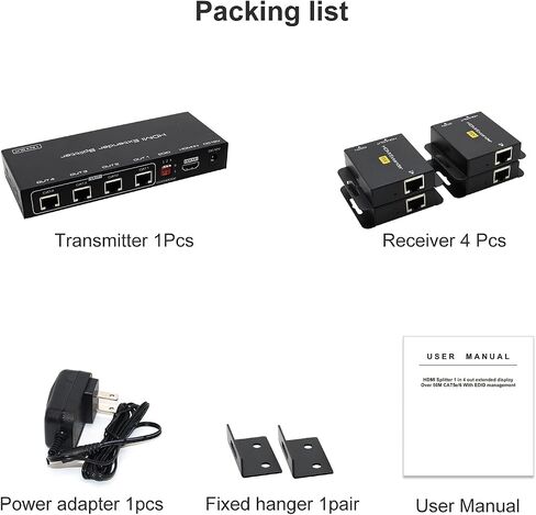 VPFET HDMI Extender Splitter 1 in 2 Out Over Cat5e or 6 Ethernet Adapter Up to 165FT HD1080P60Hz with Loop Support EDID Copy Settings HDCP in Kuwait