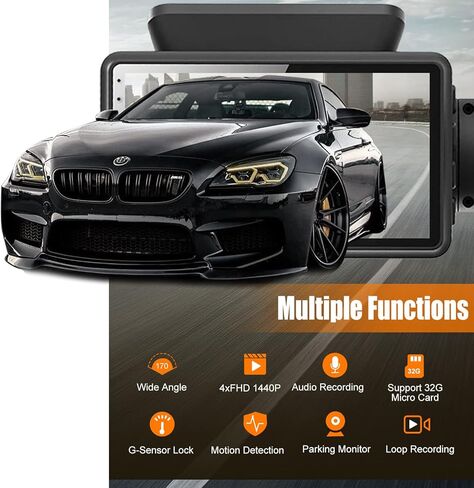 GURIDO 360° Dash Cam, 2 Channel Dash Cam with 32G SD Card, 1440P Car Dash Camera Front and Inside, 1440P +1080P Dashcam Front Rear and Cabin, 3" LCD Super IR Night Vision, Loop Recording in Saudi Arabia
