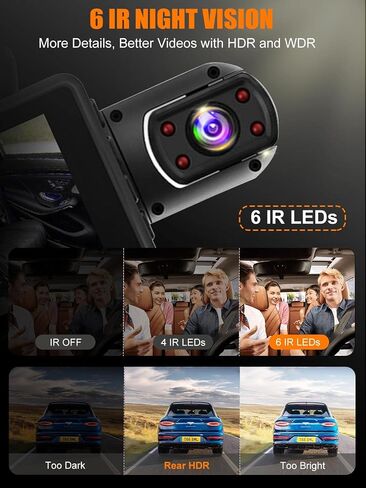 GURIDO 360° Dash Cam, 2 Channel Dash Cam with 32G SD Card, 1440P Car Dash Camera Front and Inside, 1440P +1080P Dashcam Front Rear and Cabin, 3" LCD Super IR Night Vision, Loop Recording in Saudi Arabia