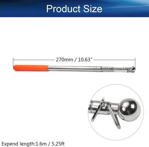 Bettomshin 1Pcs 5.3 Feet Orange Telescopic Teachers Pointer, Stainless Steel Guide Flag Pole, for Office Presentation, Retractable Stick, Teaching Pointer Tour Guides in Saudi Arabia