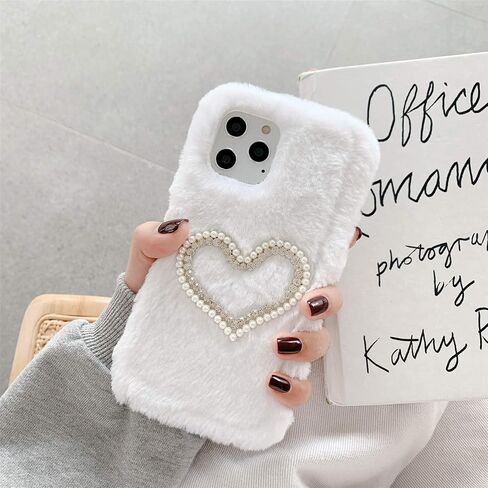 Plush Case Compatible with Samsung Galaxy A02S Fluffy Furry Case Cover,Faux Rabbit Bunny Fur Warm Winter Soft Silicone with Diamond Pearls 3D Handmade Phone Case,Black in Kuwait