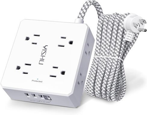 قطاع طاقة سلك تمديد مسطح - سلك طاقة مضفر رفيع للغاية بطول 6 أقدام من YISHU مع 8 موسعات منافذ و4 منافذ USB للسفر والسفن السياحية وأساسيات غرفة النوم in Kuwait