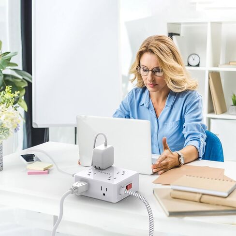 قطاع طاقة سلك تمديد مسطح - سلك طاقة مضفر رفيع للغاية بطول 6 أقدام من YISHU مع 8 موسعات منافذ و4 منافذ USB للسفر والسفن السياحية وأساسيات غرفة النوم in Kuwait