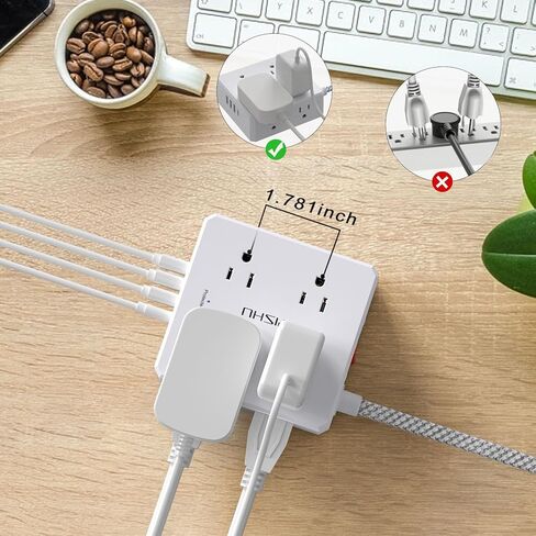 قطاع طاقة سلك تمديد مسطح - سلك طاقة مضفر رفيع للغاية بطول 6 أقدام من YISHU مع 8 موسعات منافذ و4 منافذ USB للسفر والسفن السياحية وأساسيات غرفة النوم in Kuwait