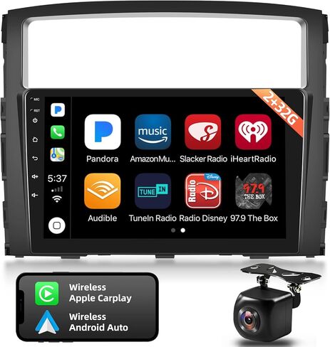 [2+32G] ستيريو سيارة Android مقاس 9 بوصة لسيارة Mitsubishi Pajero 4 V80 V90 2006-2014، Carplay اللاسلكي وAndroid Auto، شاشة لمس راديو GPS مرآة وصلة واي فاي بلوتوث + كاميرا احتياطية in Kuwait