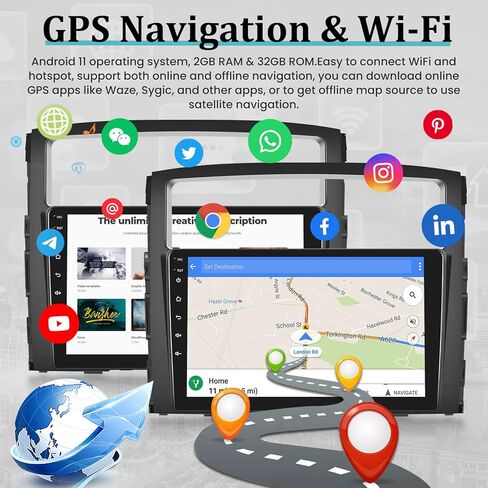 [2+32G] ستيريو سيارة Android مقاس 9 بوصة لسيارة Mitsubishi Pajero 4 V80 V90 2006-2014، Carplay اللاسلكي وAndroid Auto، شاشة لمس راديو GPS مرآة وصلة واي فاي بلوتوث + كاميرا احتياطية in Kuwait