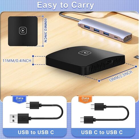 METEESER Wireless CarPlay Adapter, Plug and Play, Convert OEM Wired to Wireless CarPlay, USB-C and USB-A Cables, for Cars with Wired CarPlay in Saudi Arabia