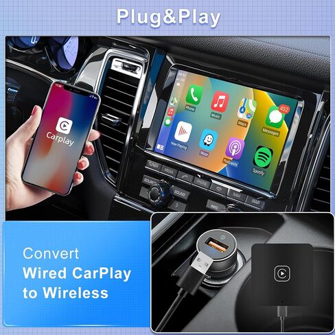 METEESER Wireless CarPlay Adapter, Plug and Play, Convert OEM Wired to Wireless CarPlay, USB-C and USB-A Cables, for Cars with Wired CarPlay in Saudi Arabia