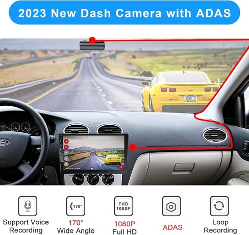 كاميرا قياس السيارة LEROAADZ، كاميرا أمامية للسيارات مع ADAS، كاميرا سيارة USB DVR بزاوية واسعة 170 درجة، دوران زاوية عرض 360 درجة، رؤية ليلية AHD 1080P in Kuwait