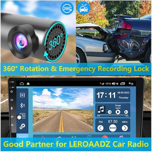 كاميرا قياس السيارة LEROAADZ، كاميرا أمامية للسيارات مع ADAS، كاميرا سيارة USB DVR بزاوية واسعة 170 درجة، دوران زاوية عرض 360 درجة، رؤية ليلية AHD 1080P in Kuwait