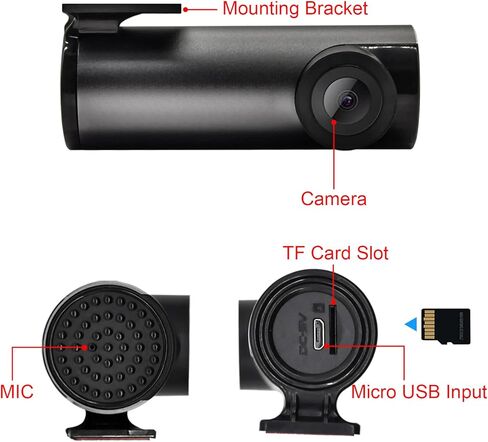 كاميرا قياس السيارة LEROAADZ، كاميرا أمامية للسيارات مع ADAS، كاميرا سيارة USB DVR بزاوية واسعة 170 درجة، دوران زاوية عرض 360 درجة، رؤية ليلية AHD 1080P in Kuwait