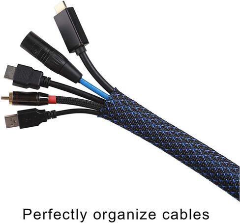 Braided - Cable Sleeves - PET Expandable Wire Loom 3/4"-100ft, Braided Wire Hider Mesh, Cord Management Organizer for USB Power Video Cable, Flexible Wrap Cover w/Heat Shrinkable Tubes, Black&Blue in Kuwait