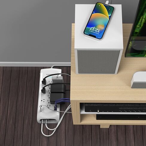 شريط طاقة أسود بطول 6 أقدام وواقي من ارتفاع البرج، حماية شديدة التحمل مع تصنيف 4050 جول، 12 منفذ 120 فولت، 1 USB-A، و1 منفذ USB-C - مثالي لأجهزة الكمبيوتر والمسرح المنزلي والأجهزة المنزلية in Kuwait