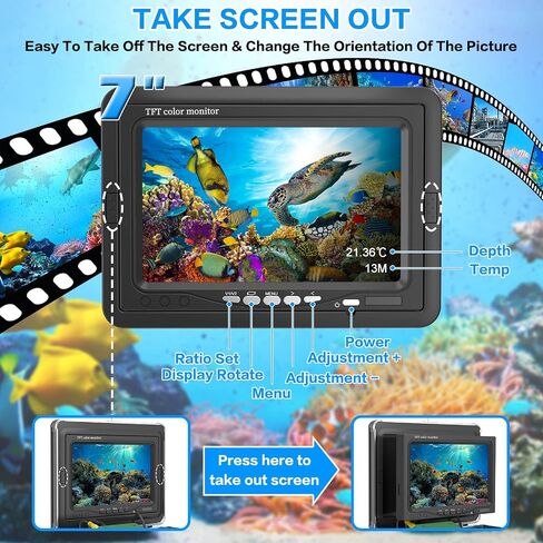 Seblub Fishing Camera Underwater Ice Fish Gear Equipment with Depth Temperature Display 7'' LCD Infrared Fish Finder 30m -F009SH in Saudi Arabia