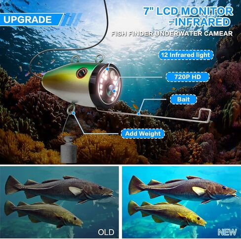 Seblub Fishing Camera Underwater Ice Fish Gear Equipment with Depth Temperature Display 7'' LCD Infrared Fish Finder 30m -F009SH in Saudi Arabia