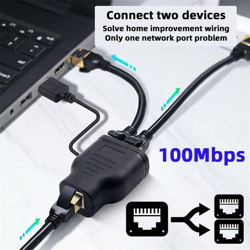 100Mbps STP UTP RJ45 8P8C Plug to Dual RJ45 HUB Splitter Network Ethernet Switcher Adapter in Kuwait