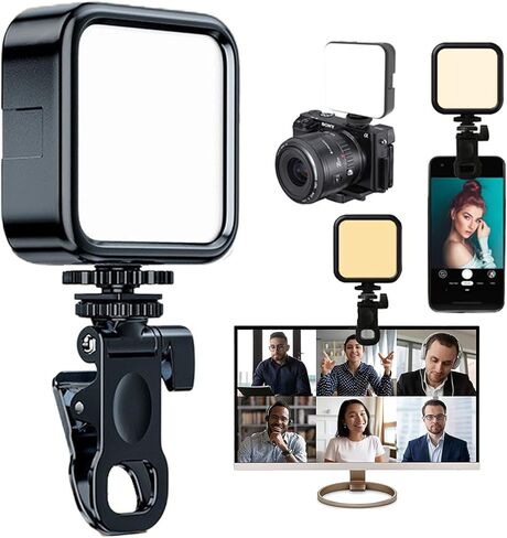 مصباح حلقة صغير LED قابل لإعادة الشحن من Elfofle 3 أوضاع إضاءة محمولة بمشبك إضاءة سيلفي على الضوء 3000k-7000k للهاتف/الكمبيوتر المحمول/الكمبيوتر اللوحي/الكمبيوتر/المكياج/مدونة فيديو in Kuwait