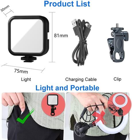 مصباح حلقة صغير LED قابل لإعادة الشحن من Elfofle 3 أوضاع إضاءة محمولة بمشبك إضاءة سيلفي على الضوء 3000k-7000k للهاتف/الكمبيوتر المحمول/الكمبيوتر اللوحي/الكمبيوتر/المكياج/مدونة فيديو in Kuwait