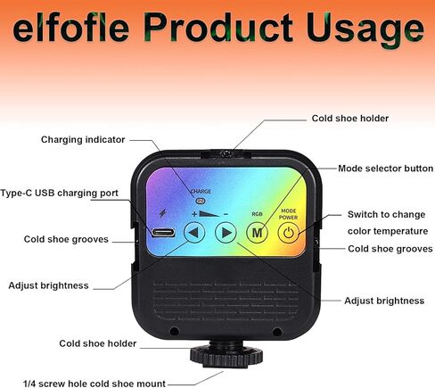 مصباح حلقة صغير LED قابل لإعادة الشحن من Elfofle 3 أوضاع إضاءة محمولة بمشبك إضاءة سيلفي على الضوء 3000k-7000k للهاتف/الكمبيوتر المحمول/الكمبيوتر اللوحي/الكمبيوتر/المكياج/مدونة فيديو in Kuwait