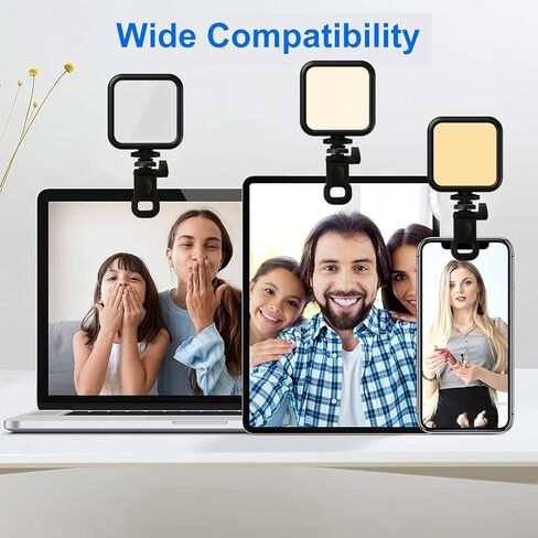 مصباح حلقة صغير LED قابل لإعادة الشحن من Elfofle 3 أوضاع إضاءة محمولة بمشبك إضاءة سيلفي على الضوء 3000k-7000k للهاتف/الكمبيوتر المحمول/الكمبيوتر اللوحي/الكمبيوتر/المكياج/مدونة فيديو in Kuwait