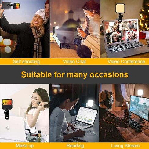 مصباح حلقة صغير LED قابل لإعادة الشحن من Elfofle 3 أوضاع إضاءة محمولة بمشبك إضاءة سيلفي على الضوء 3000k-7000k للهاتف/الكمبيوتر المحمول/الكمبيوتر اللوحي/الكمبيوتر/المكياج/مدونة فيديو in Kuwait