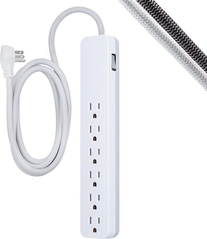 GE UltraPro 6-Outlet Surge Protector, 2 Ft Designer Braided Extension Cord, 560 Joules, Flat Plug, Wall Mount, UL Listed, Black, 45266 in Saudi Arabia